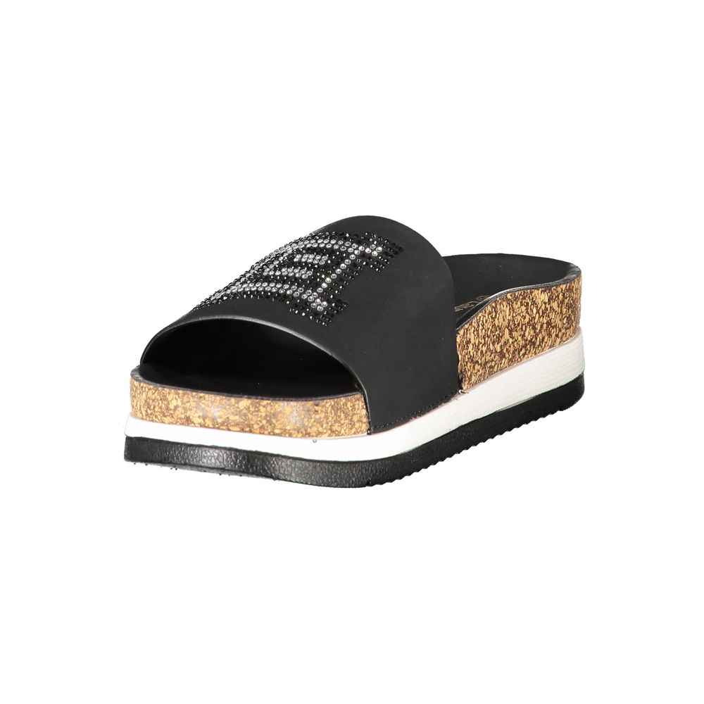 Laura Biagiotti Black Polyurethane Slippers