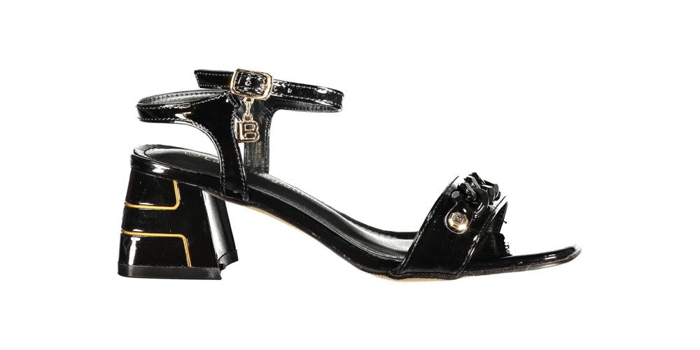 Laura Biagiotti Black Polyurethane Ankle Strap Sandals