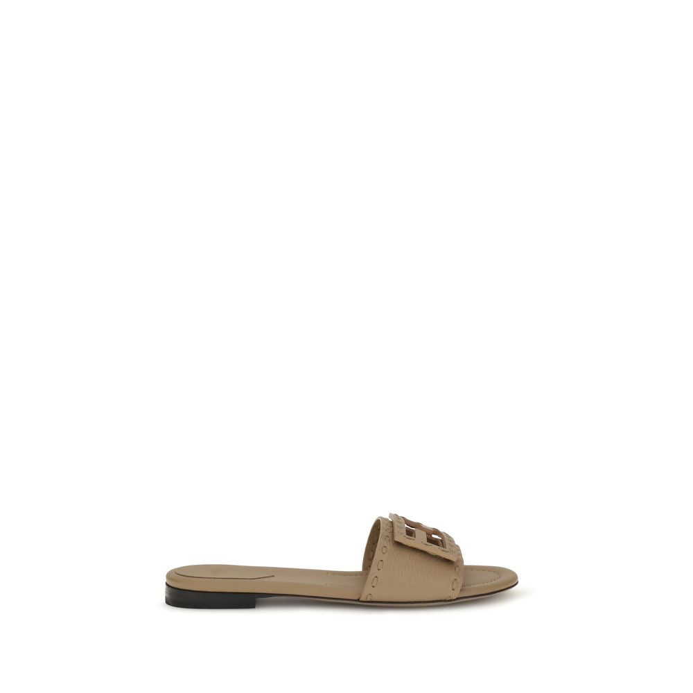 Fendi Beige Calf Leather Flat Sandals