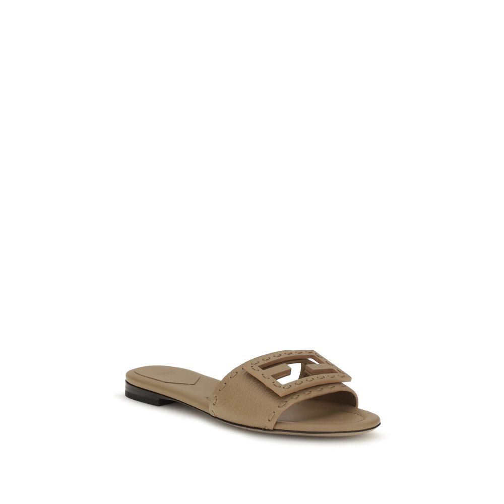Fendi Beige Calf Leather Flat Sandals