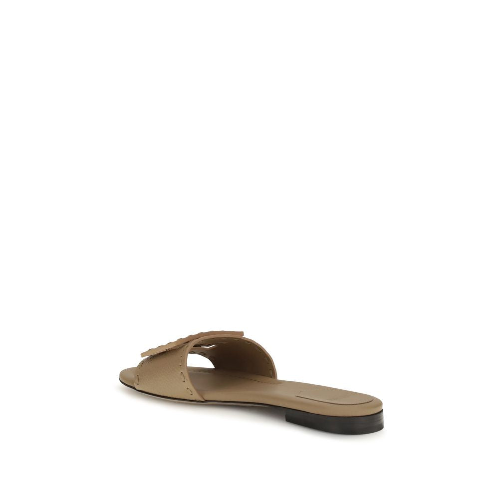Fendi Beige Calf Leather Flat Sandals