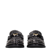 Miu Miu Black Leather Slip-On Loafers