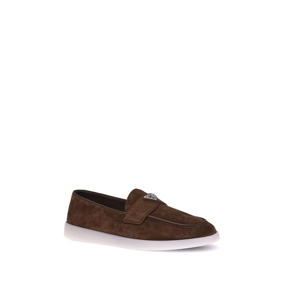 Prada Brown Calf Leather Slip-On Loafers with Almond Toe