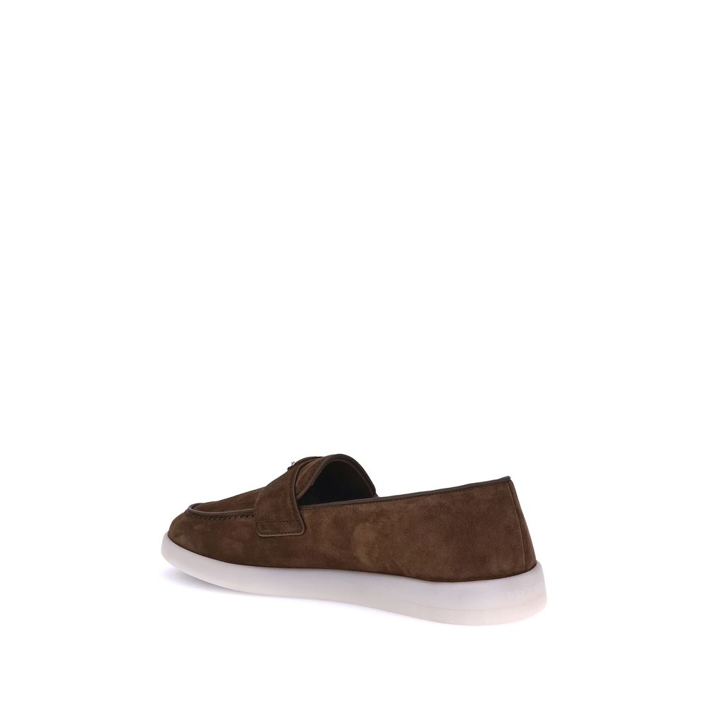Prada Brown Calf Leather Slip-On Loafers with Almond Toe
