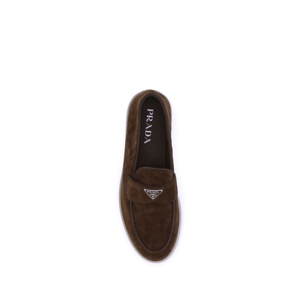 Prada Brown Calf Leather Slip-On Loafers with Almond Toe