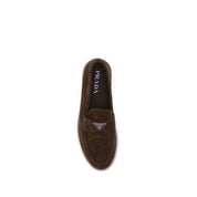 Prada Brown Calf Leather Slip-On Loafers with Almond Toe