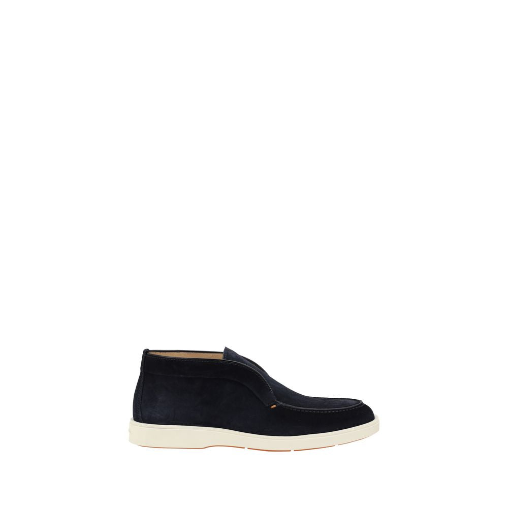 Santoni Blue Calf Leather Ankle Boots