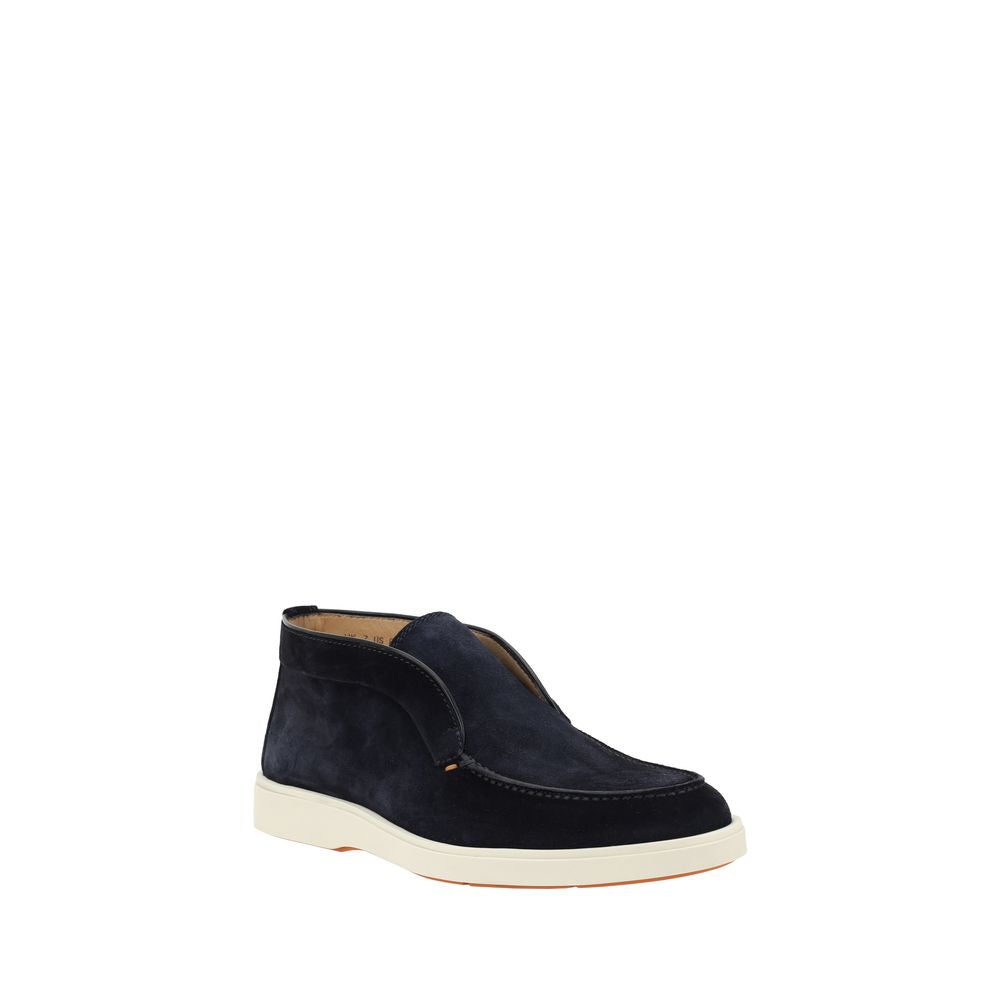 Santoni Blue Calf Leather Ankle Boots