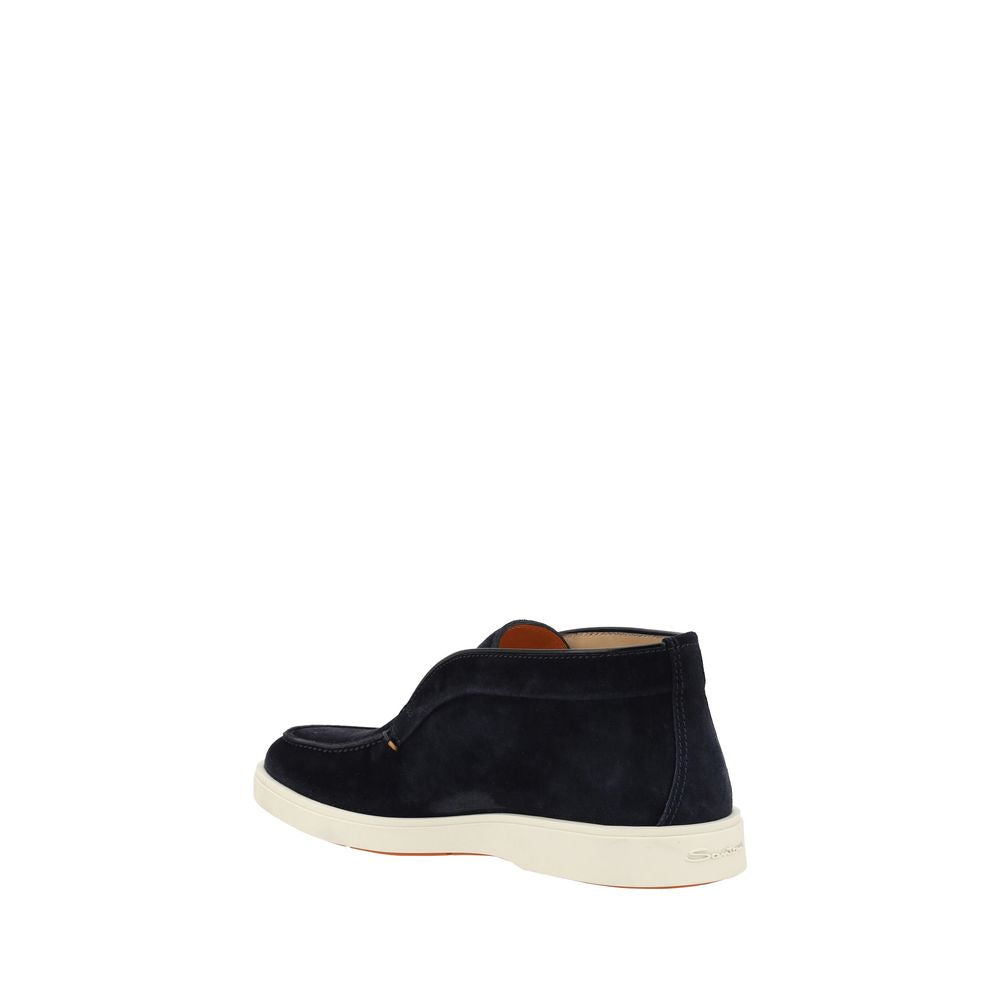Santoni Blue Calf Leather Ankle Boots