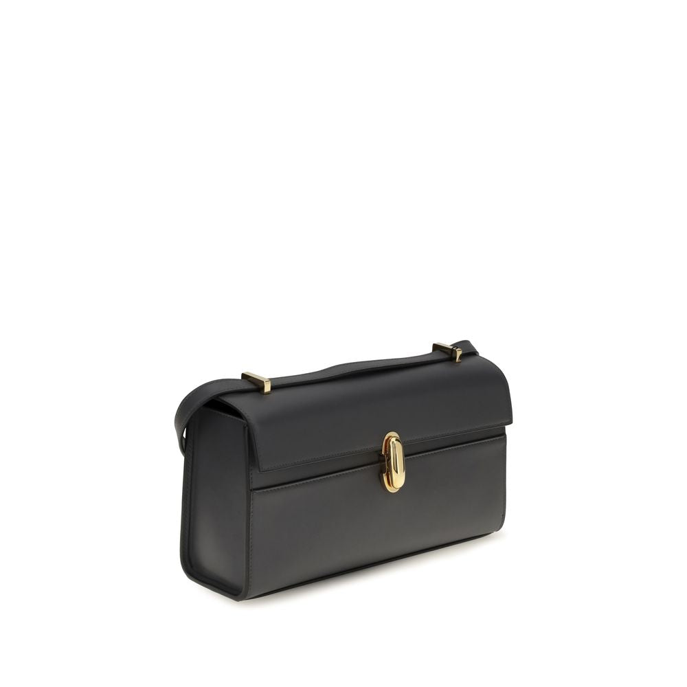 Savette Gray Calf Leather Shoulder Bag