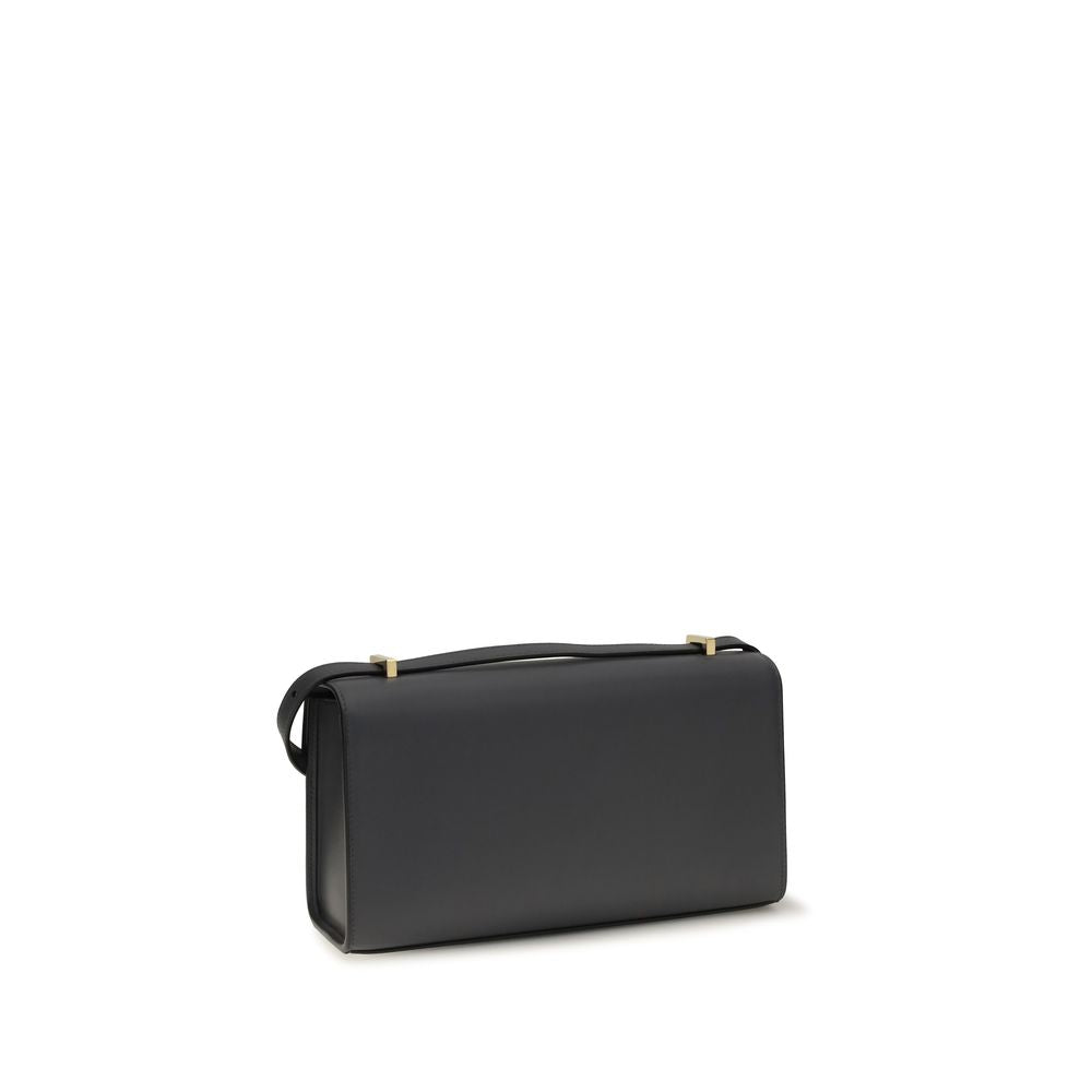 Savette Gray Calf Leather Shoulder Bag