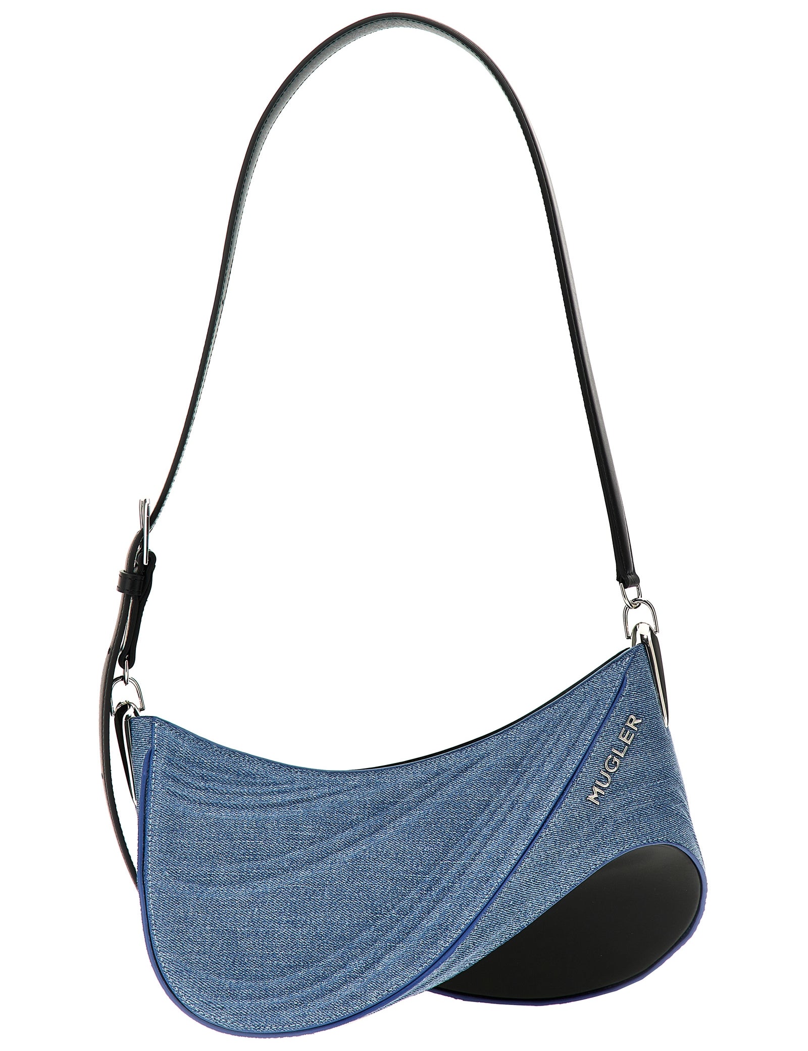 Mugler Blue Calfskin Shoulder Bag