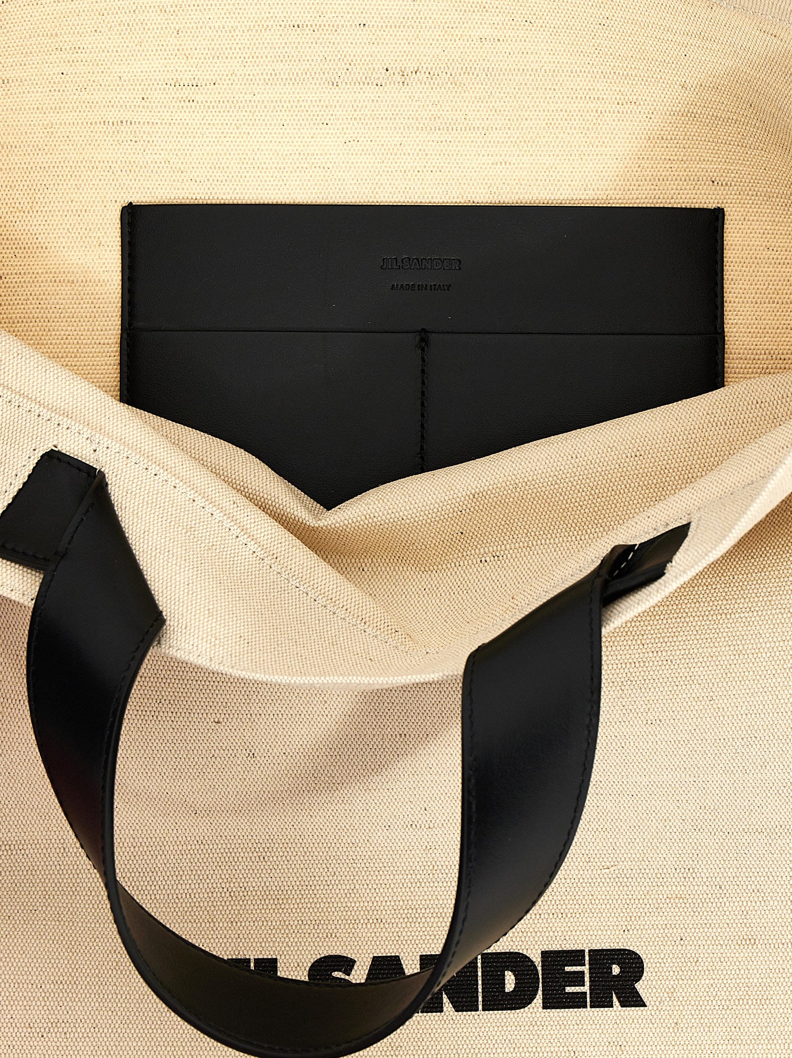 Jil Sander White/Black Jute Tote Bag