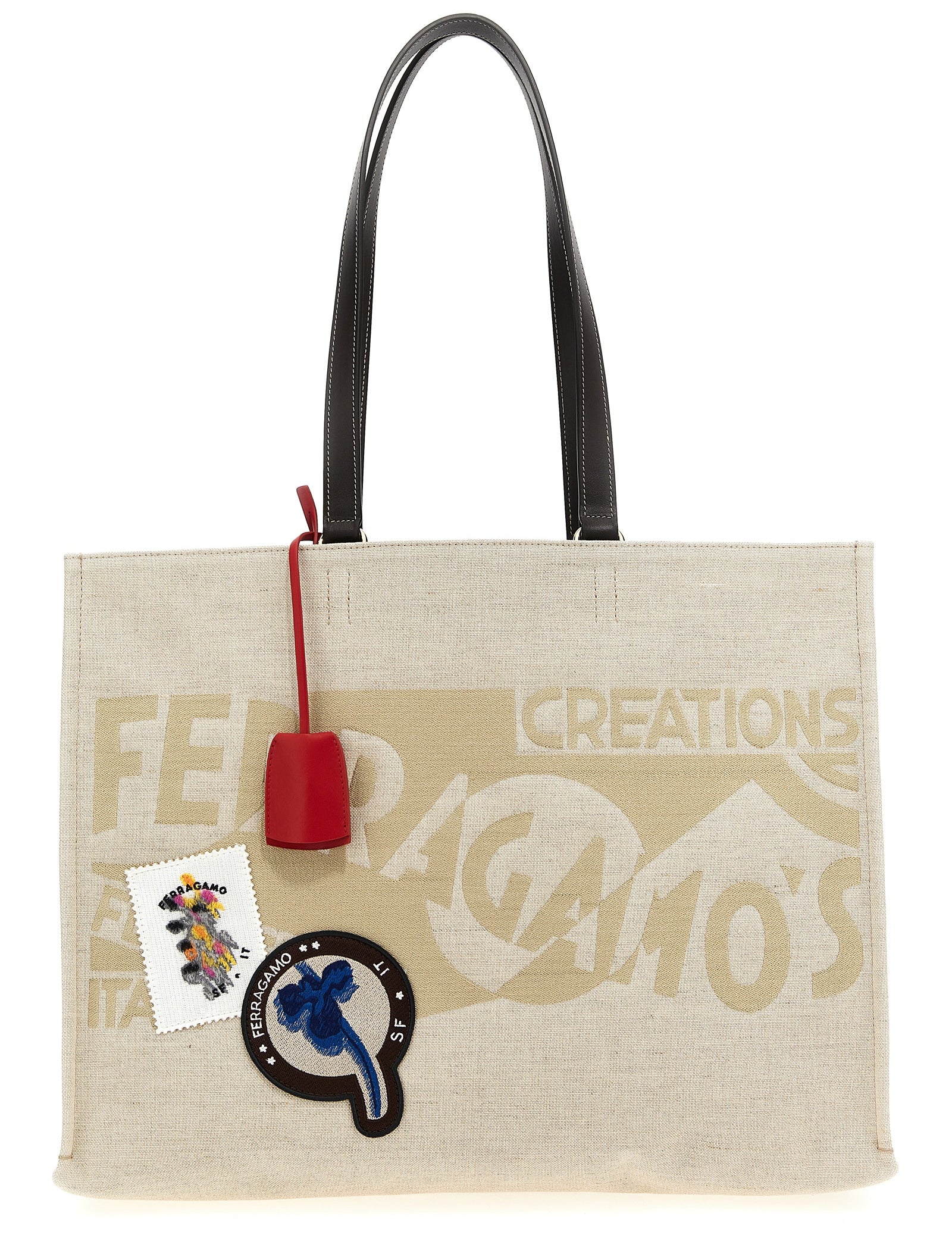 Ferragamo Beige Jacquard Fabric Tote Bag