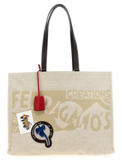 Ferragamo Beige Jacquard Fabric Tote Bag
