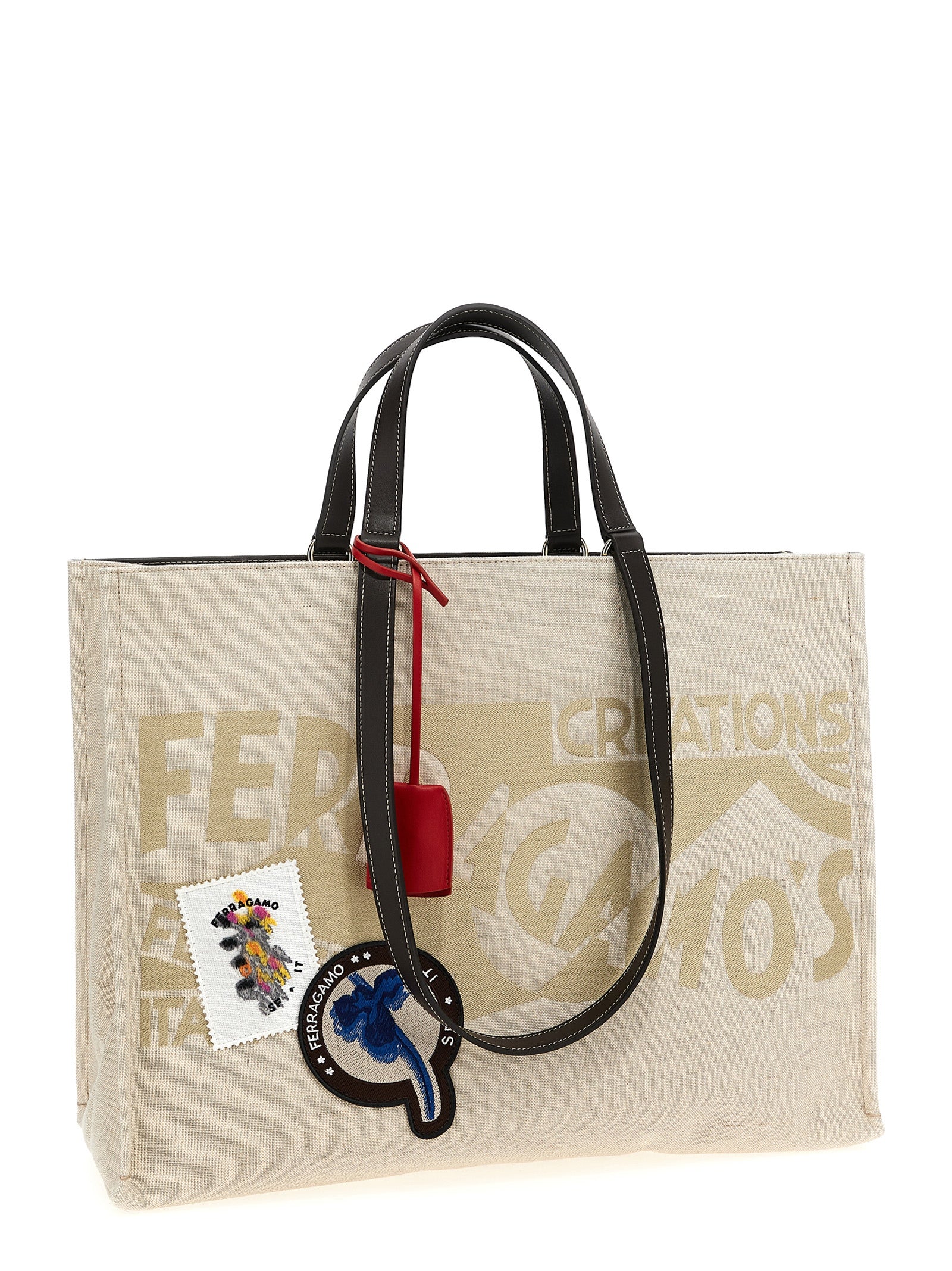 Ferragamo Beige Jacquard Fabric Tote Bag