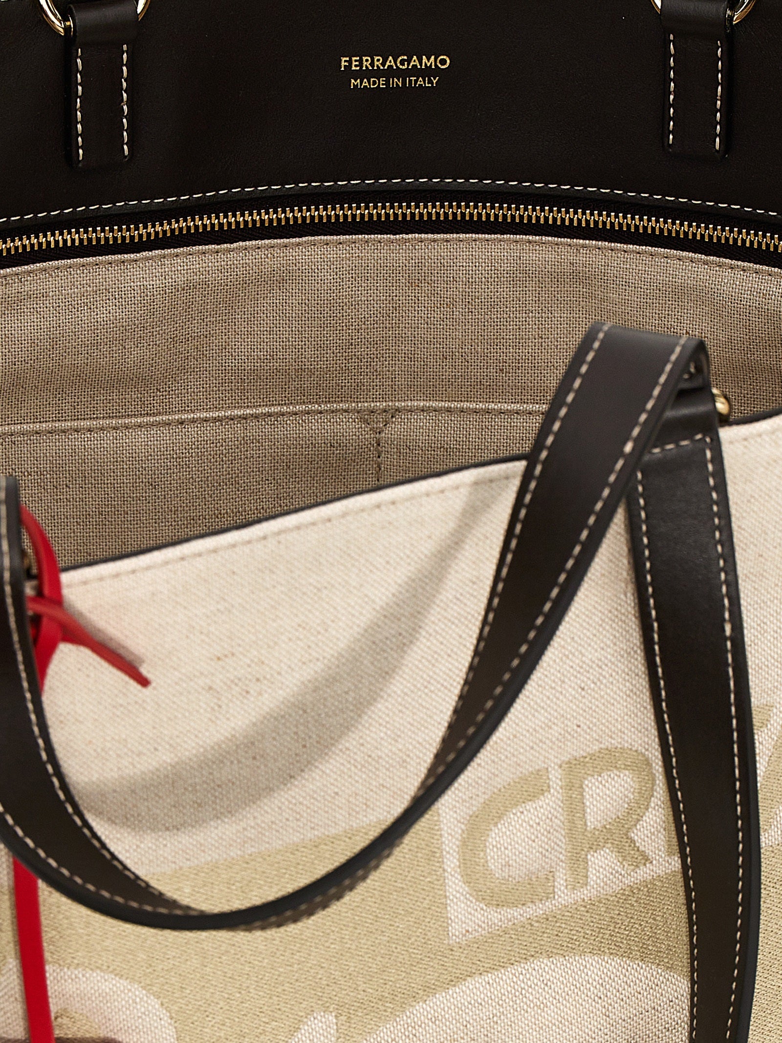 Ferragamo Beige Jacquard Fabric Tote Bag