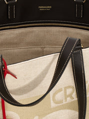 Ferragamo Beige Jacquard Fabric Tote Bag
