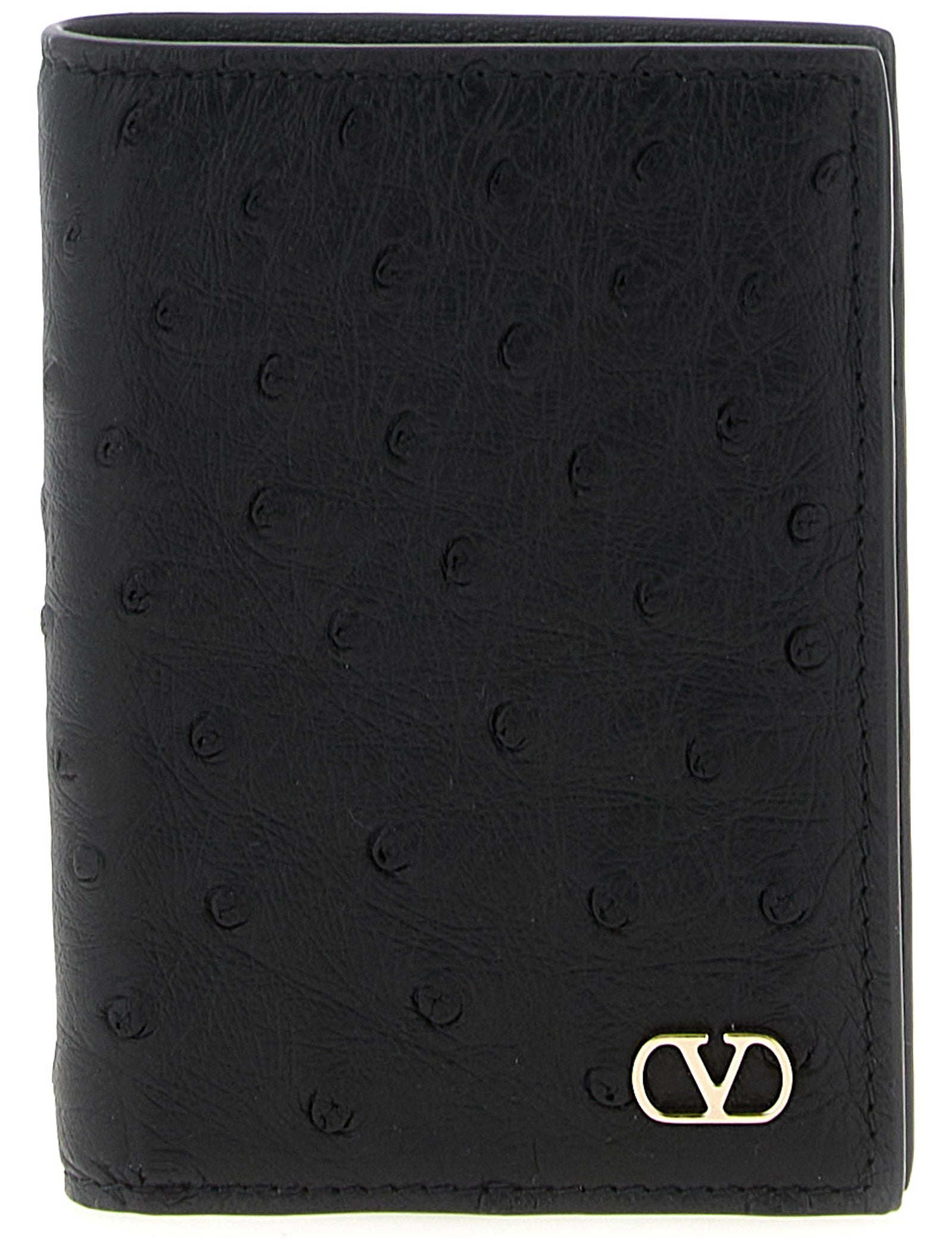Valentino Garavani Black Ostrich Leather Cardholder