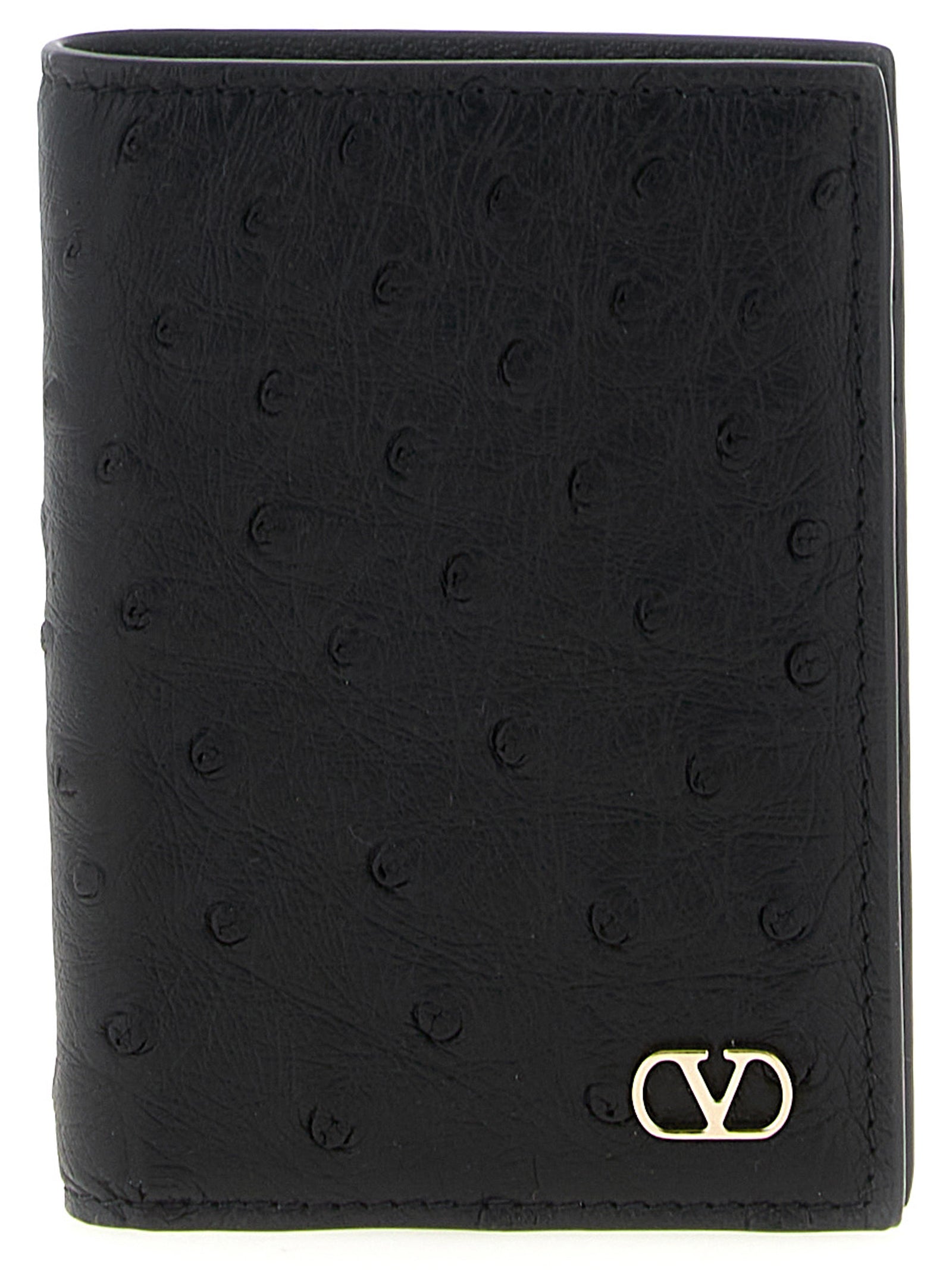 Valentino Garavani Black Ostrich Leather Cardholder