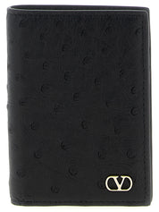 Valentino Garavani Black Ostrich Leather Cardholder