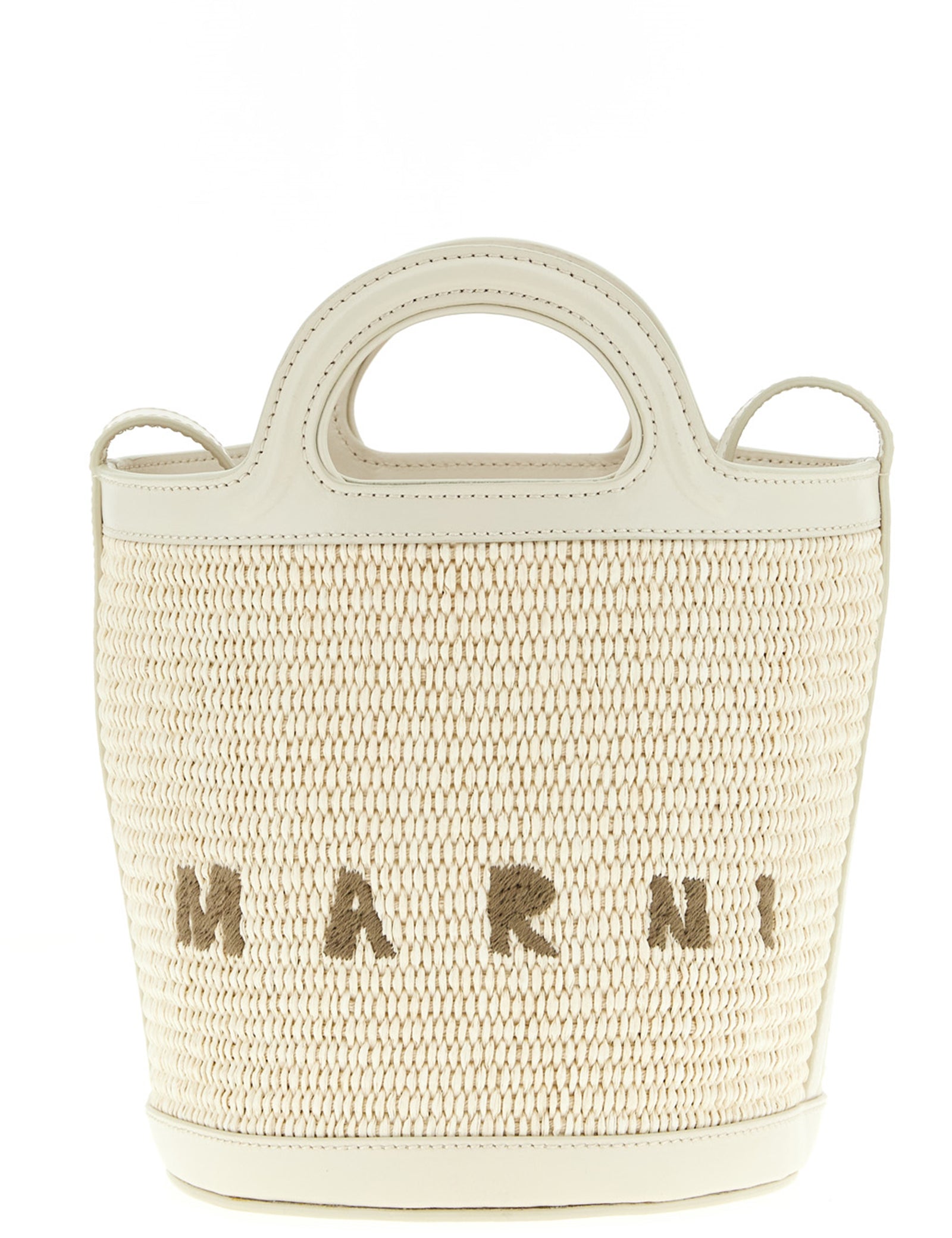 Marni White Cotton Leather Bucket Bag