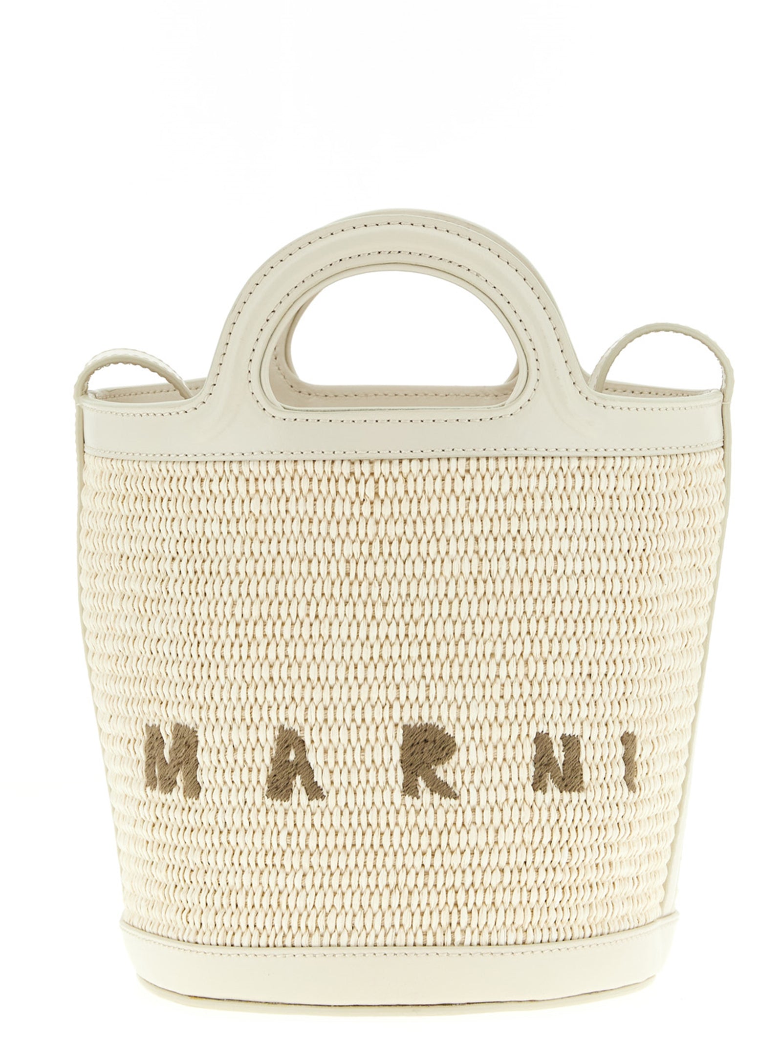 Marni White Cotton Leather Bucket Bag