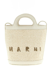 Marni White Cotton Leather Bucket Bag