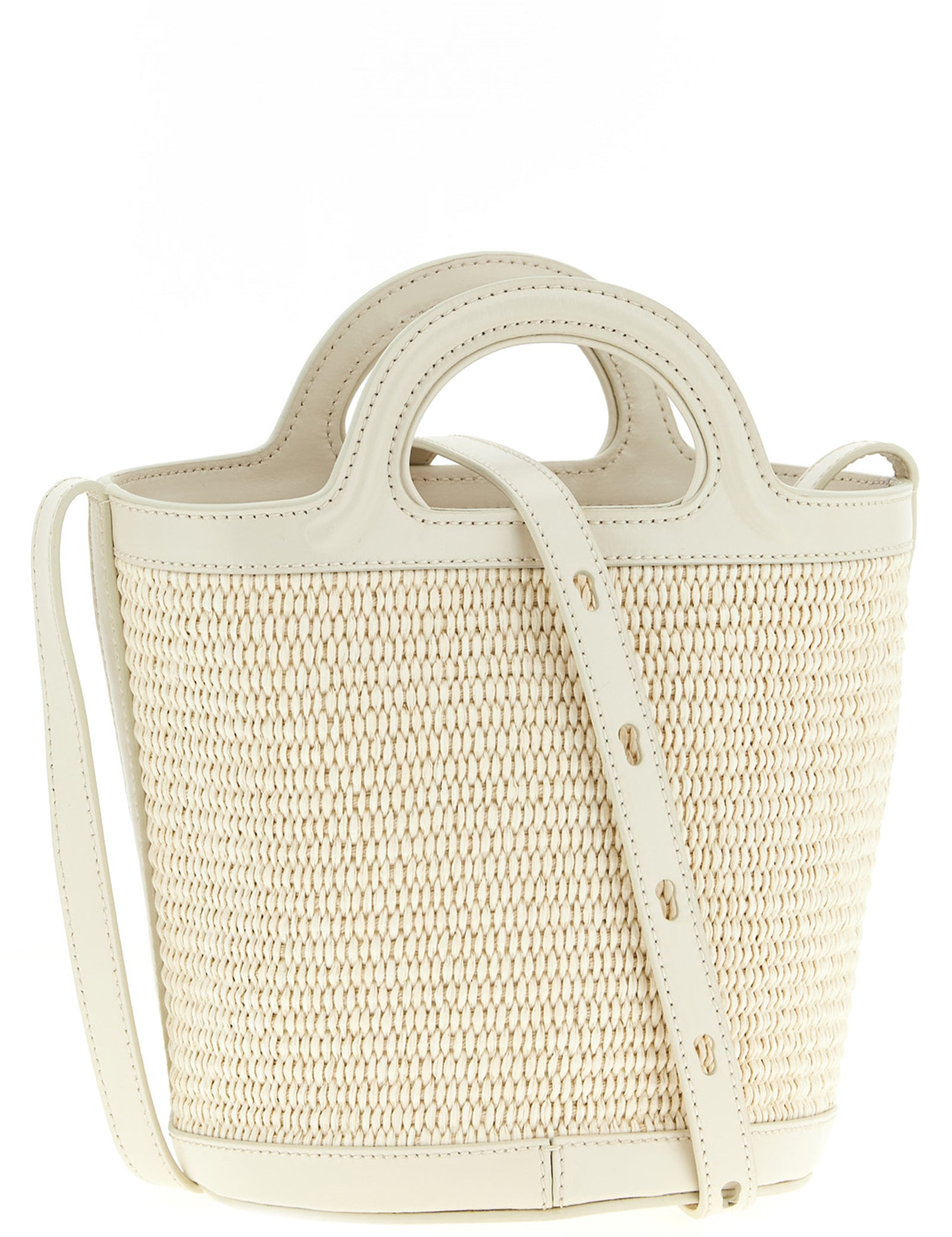 Marni White Cotton Leather Bucket Bag