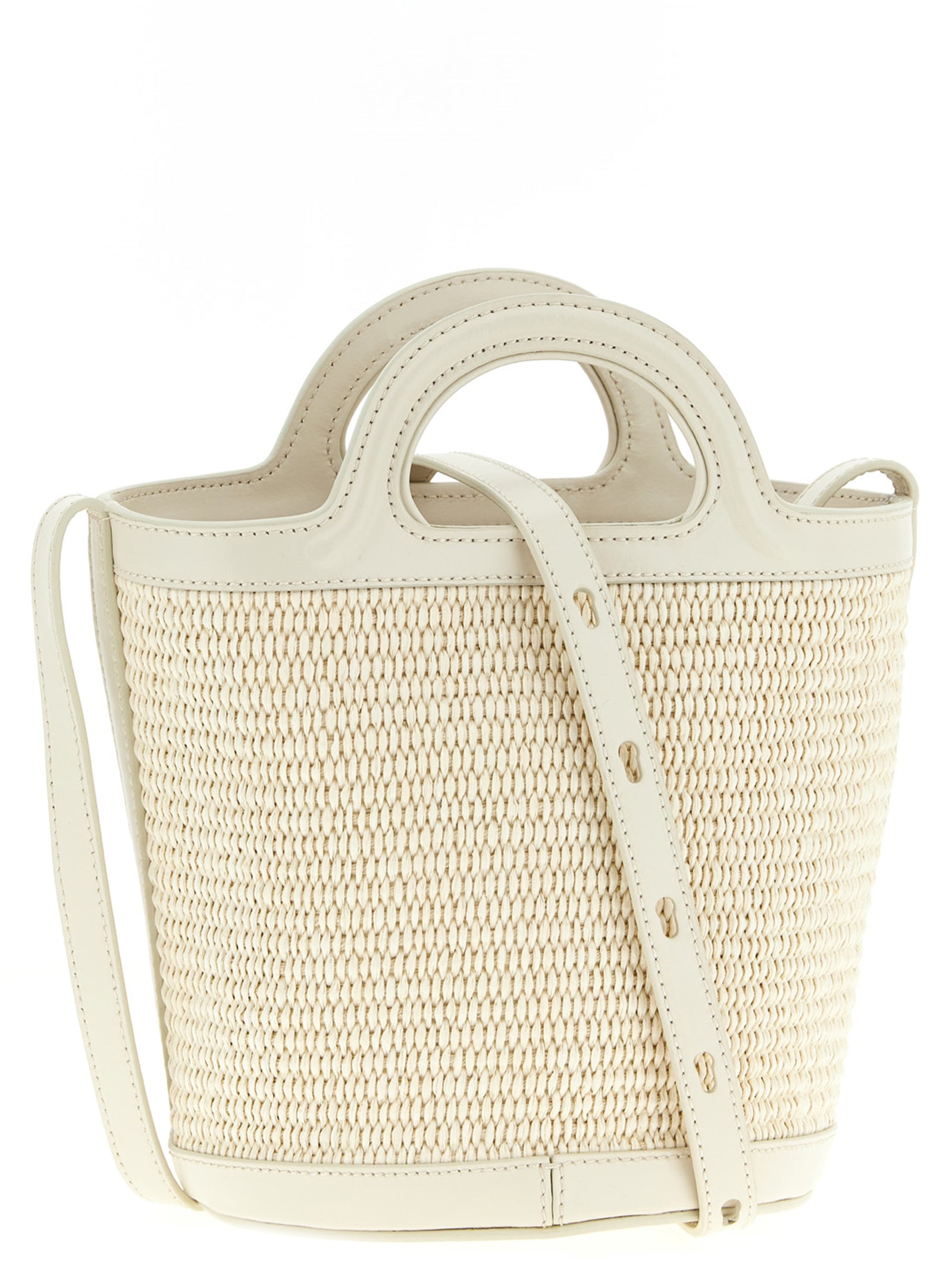 Marni White Cotton Leather Bucket Bag
