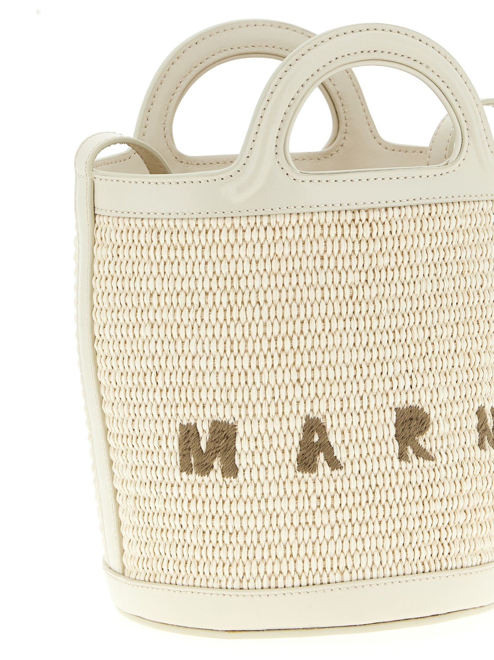Marni White Cotton Leather Bucket Bag