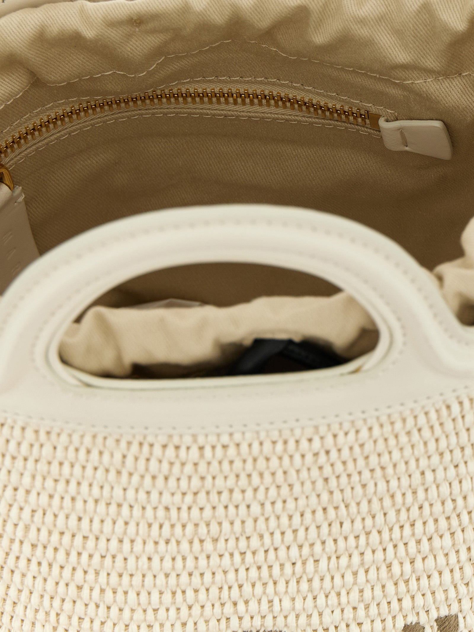 Marni White Cotton Leather Bucket Bag