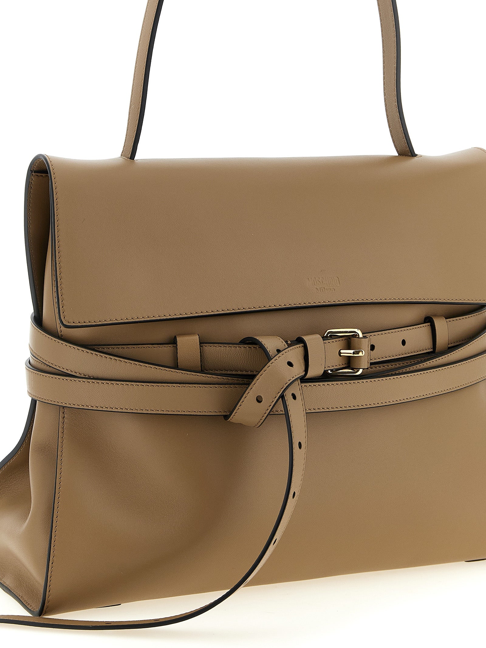 Moschino Beige Napa Leather Shoulder Bag