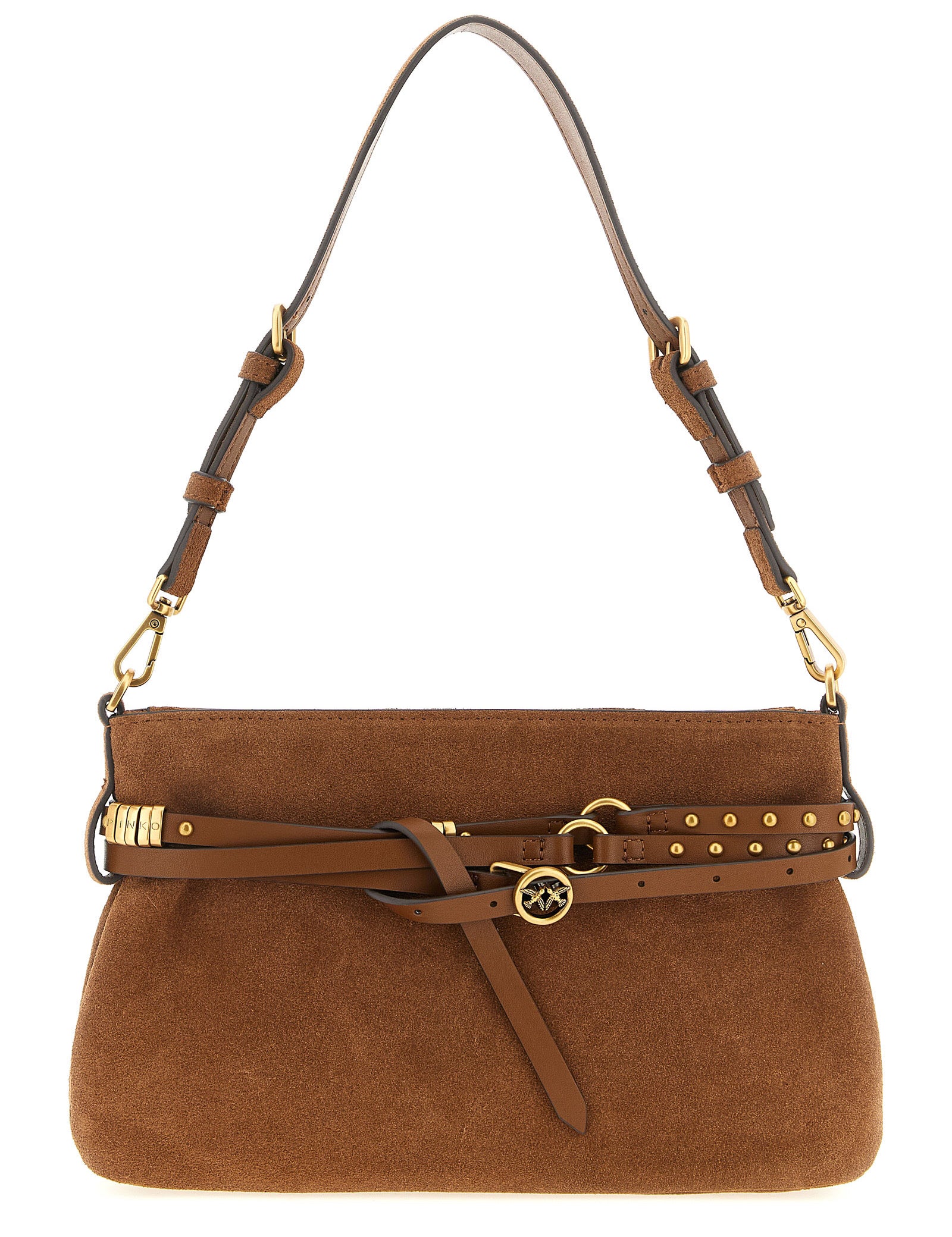 PINKO Brown Lamb Leather Mini Shoulder Bag