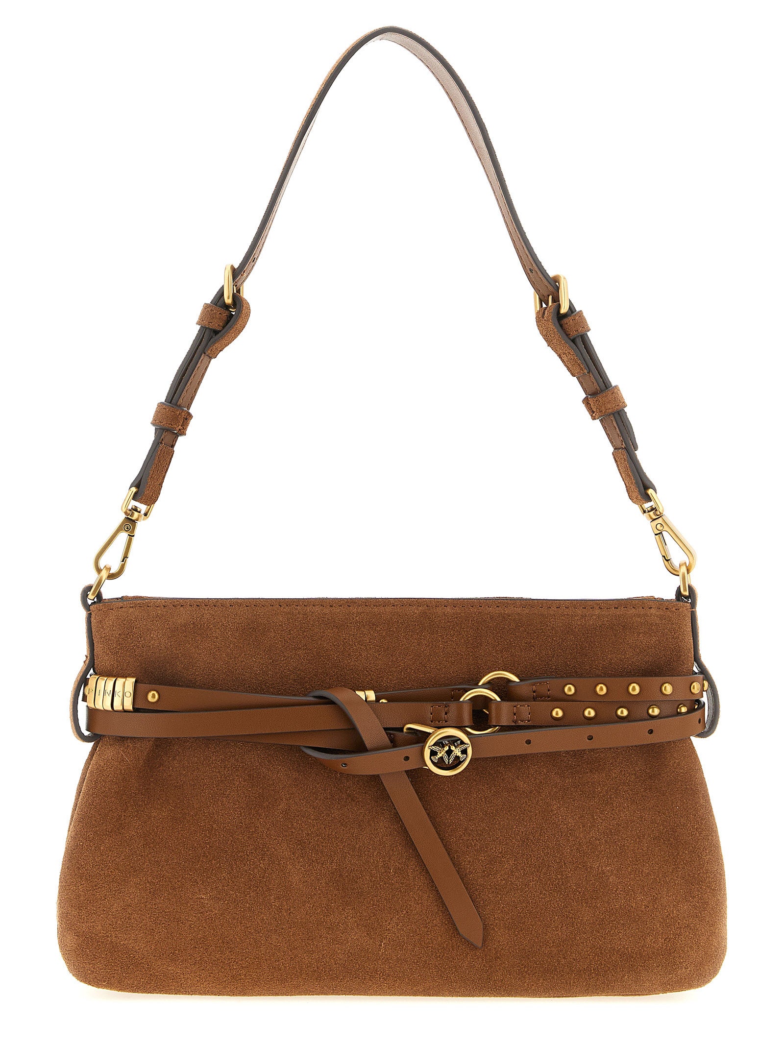 PINKO Brown Lamb Leather Mini Shoulder Bag