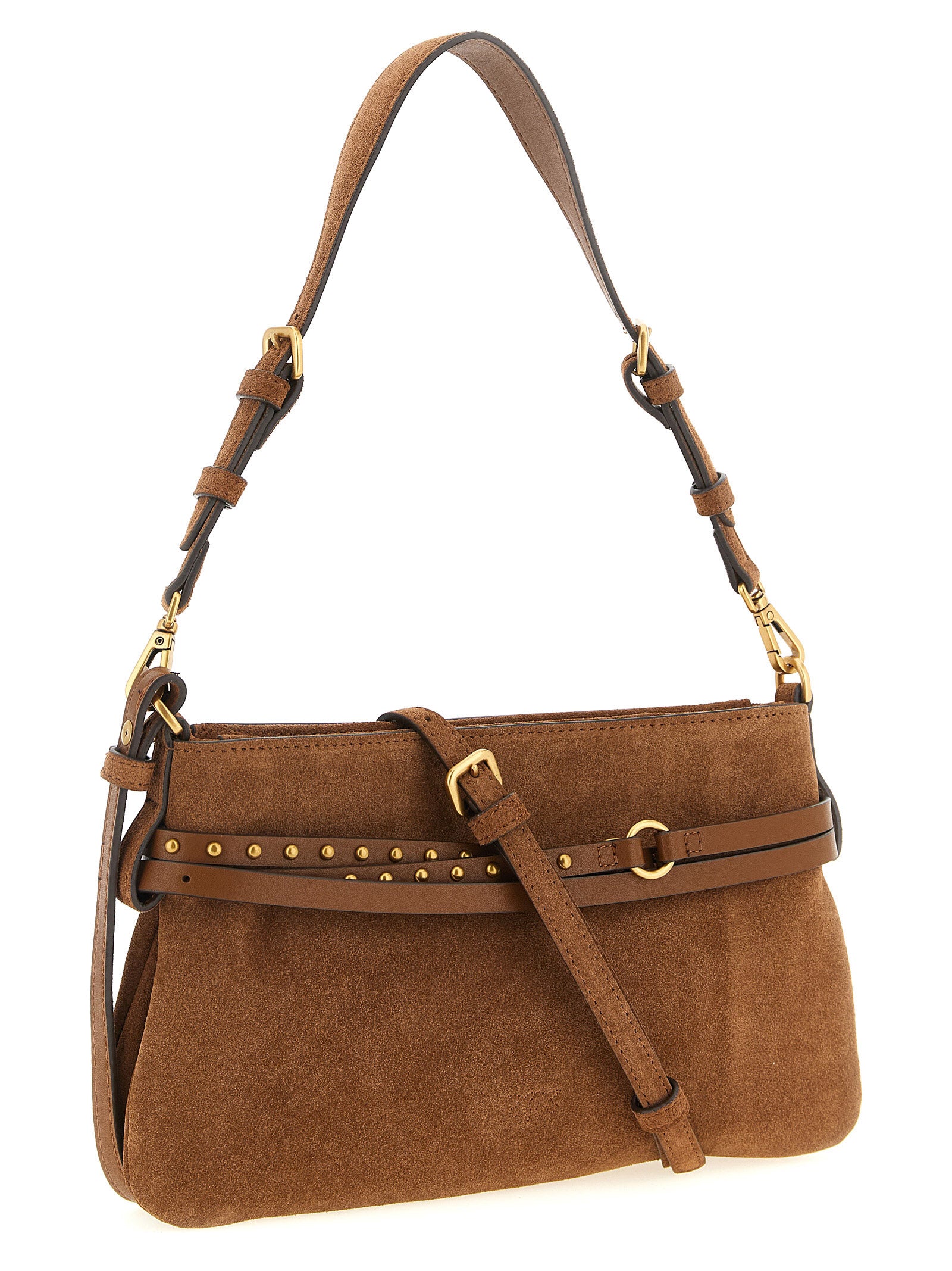 PINKO Brown Lamb Leather Mini Shoulder Bag