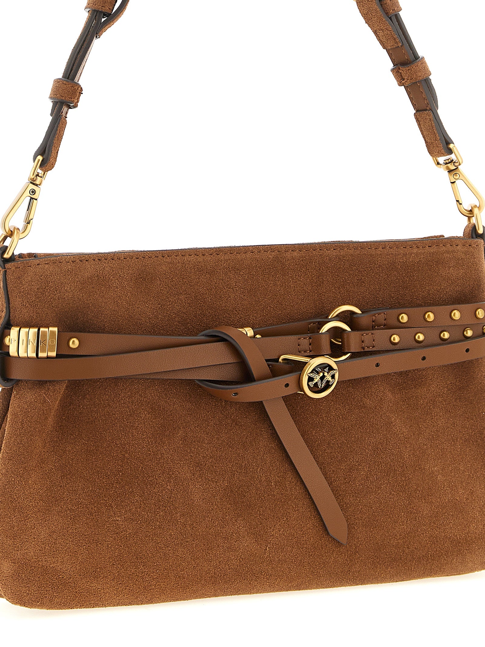 PINKO Brown Lamb Leather Mini Shoulder Bag