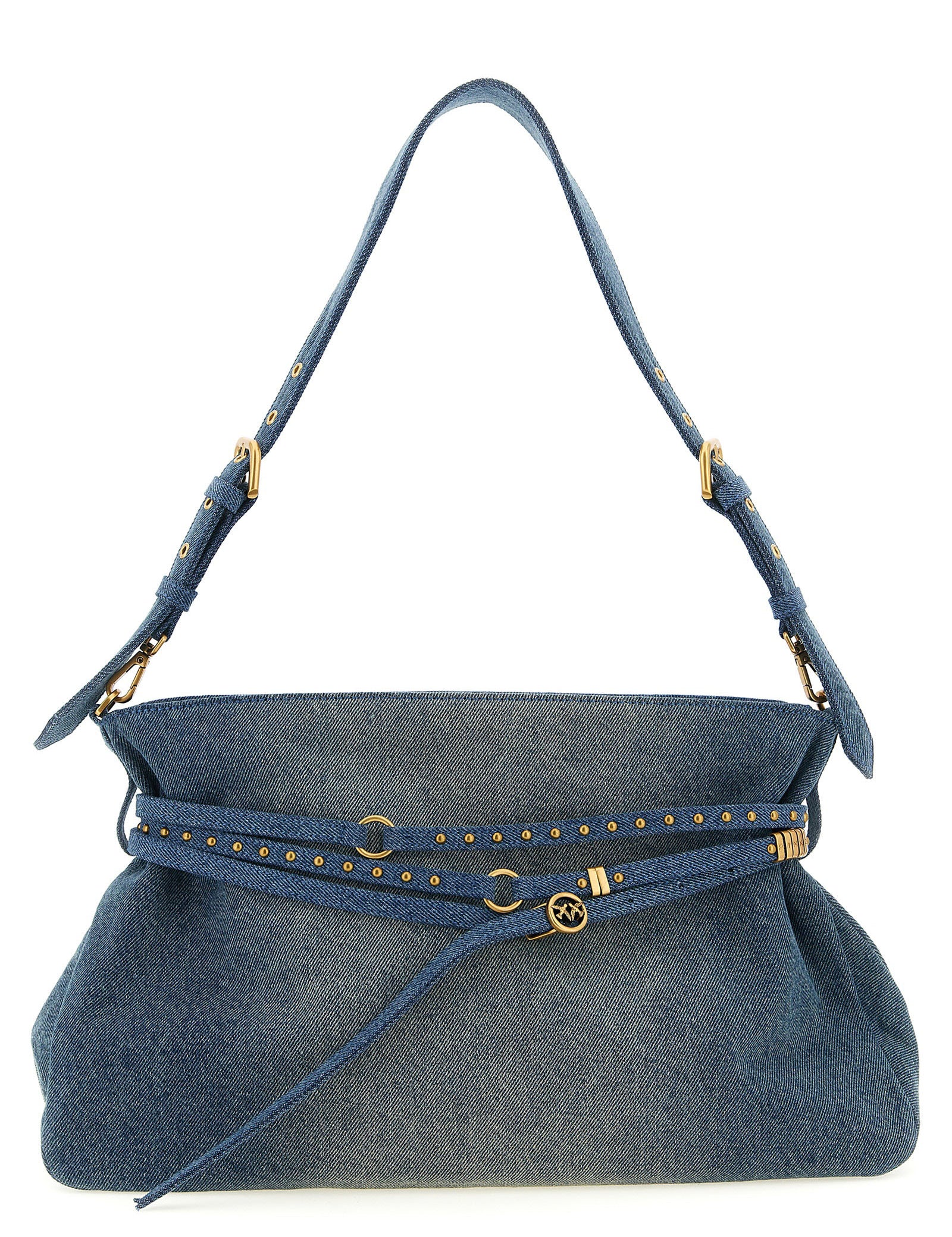 PINKO Blue Delavé Denim Shoulder Bag