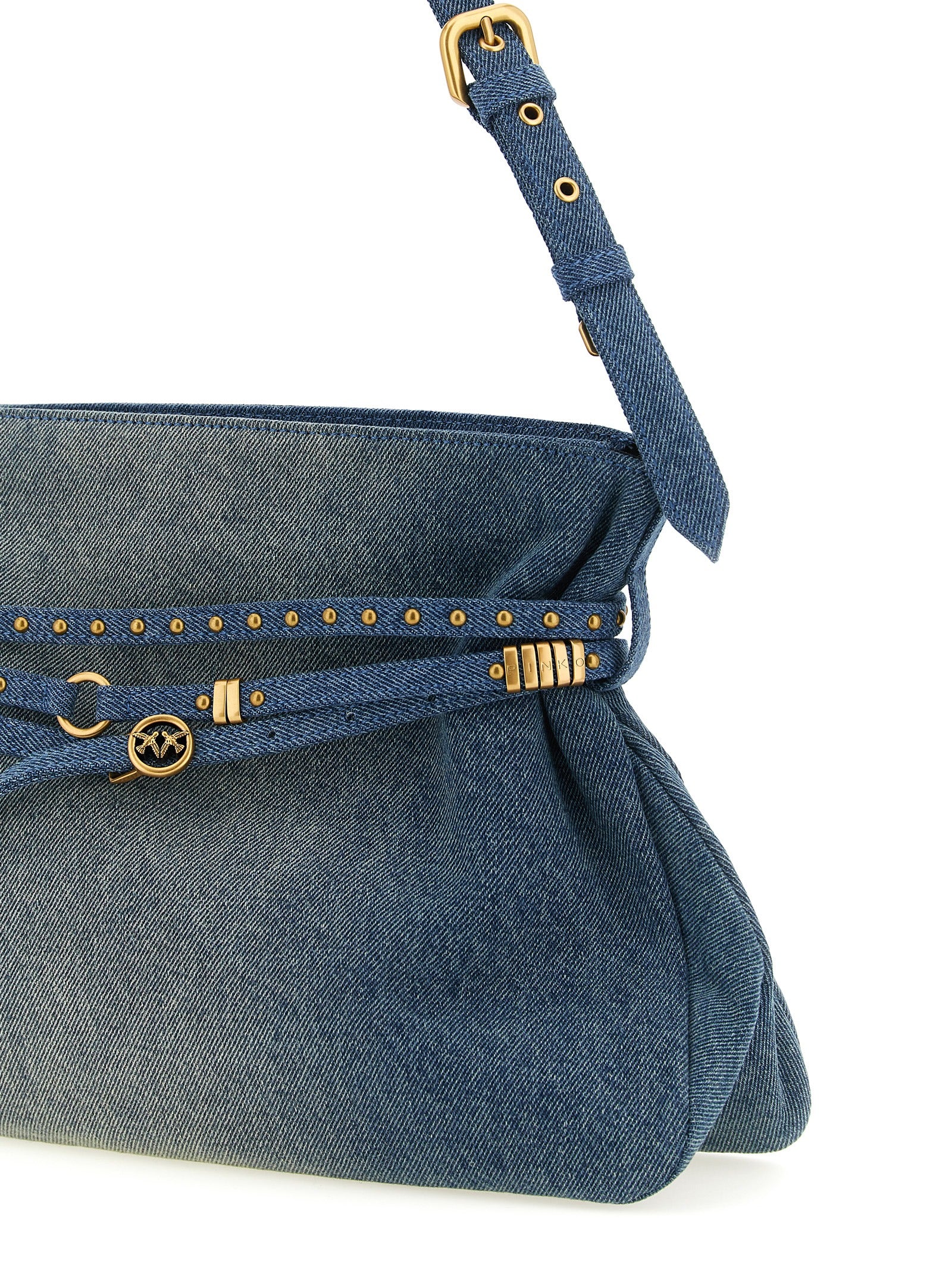 PINKO Blue Delavé Denim Shoulder Bag