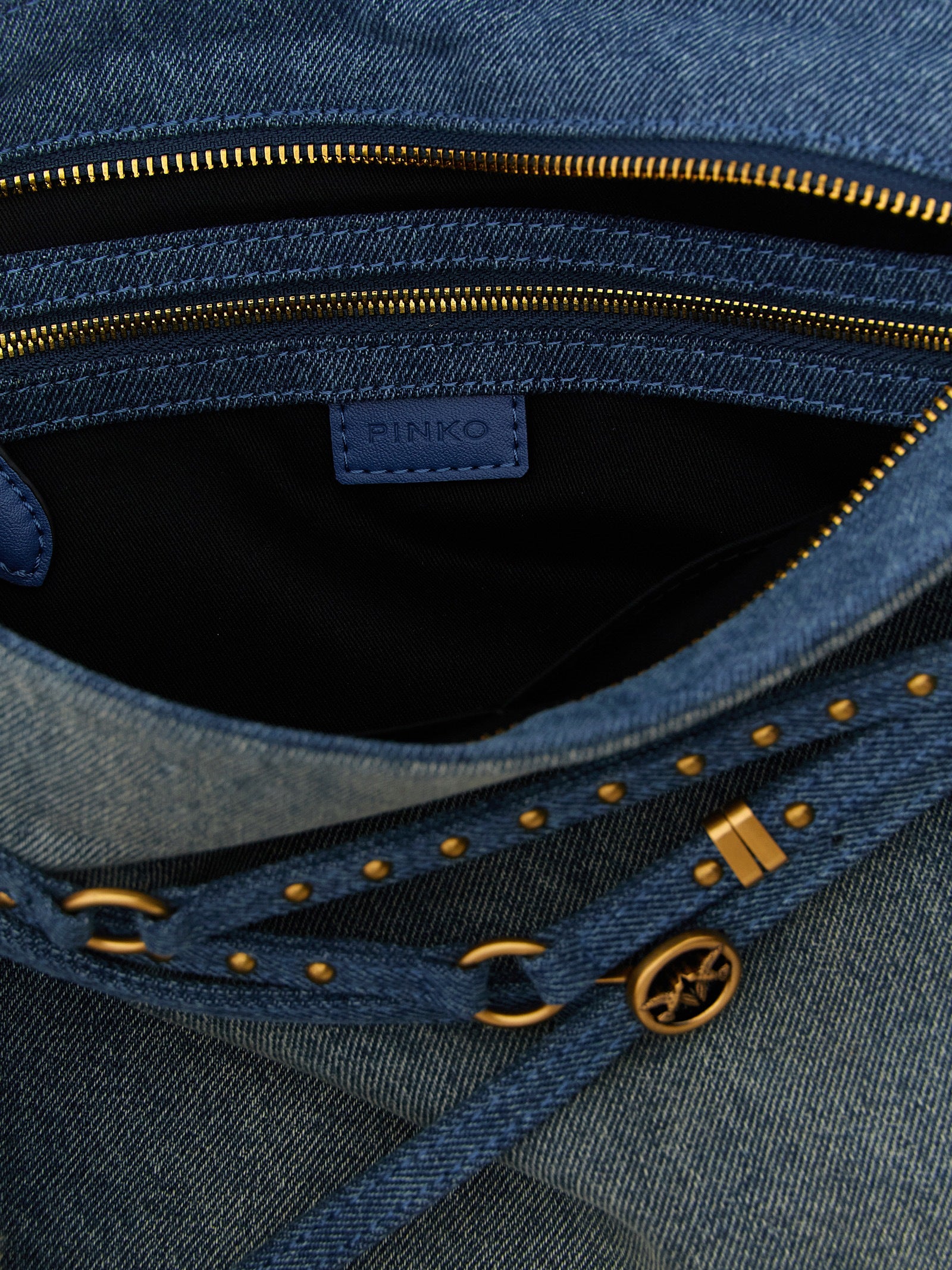 PINKO Blue Delavé Denim Shoulder Bag