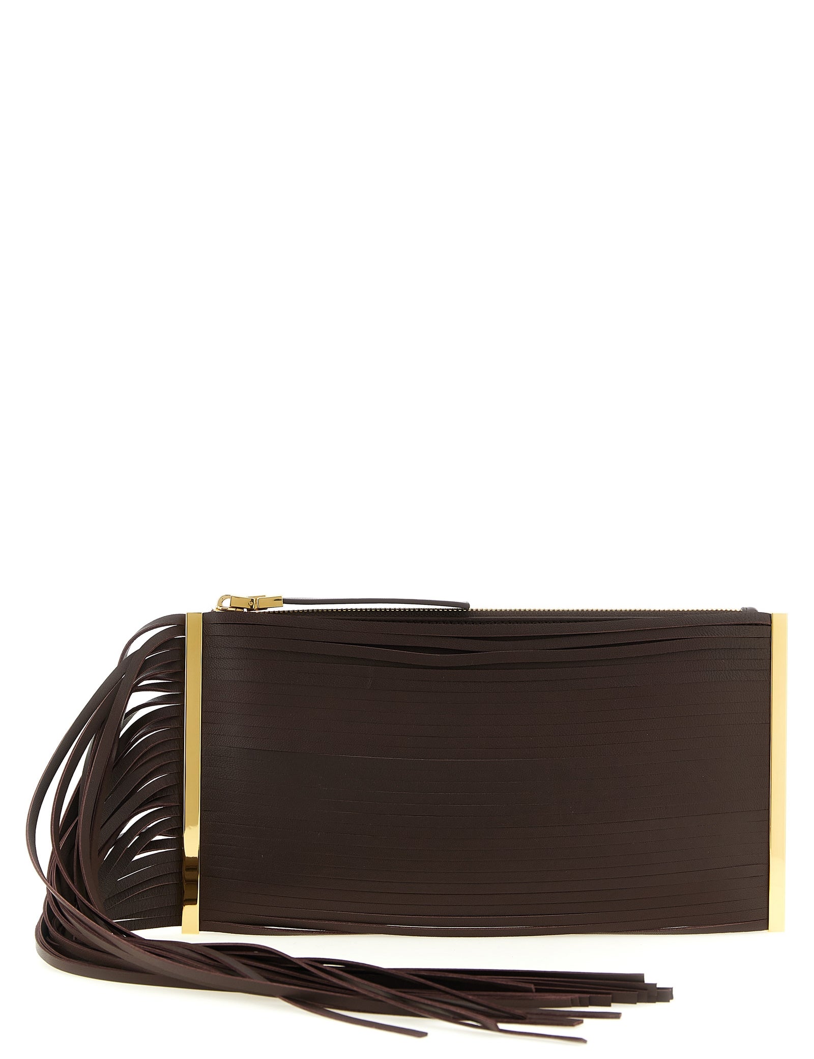 Elisabetta Franchi Brown Leather Clutch Bag