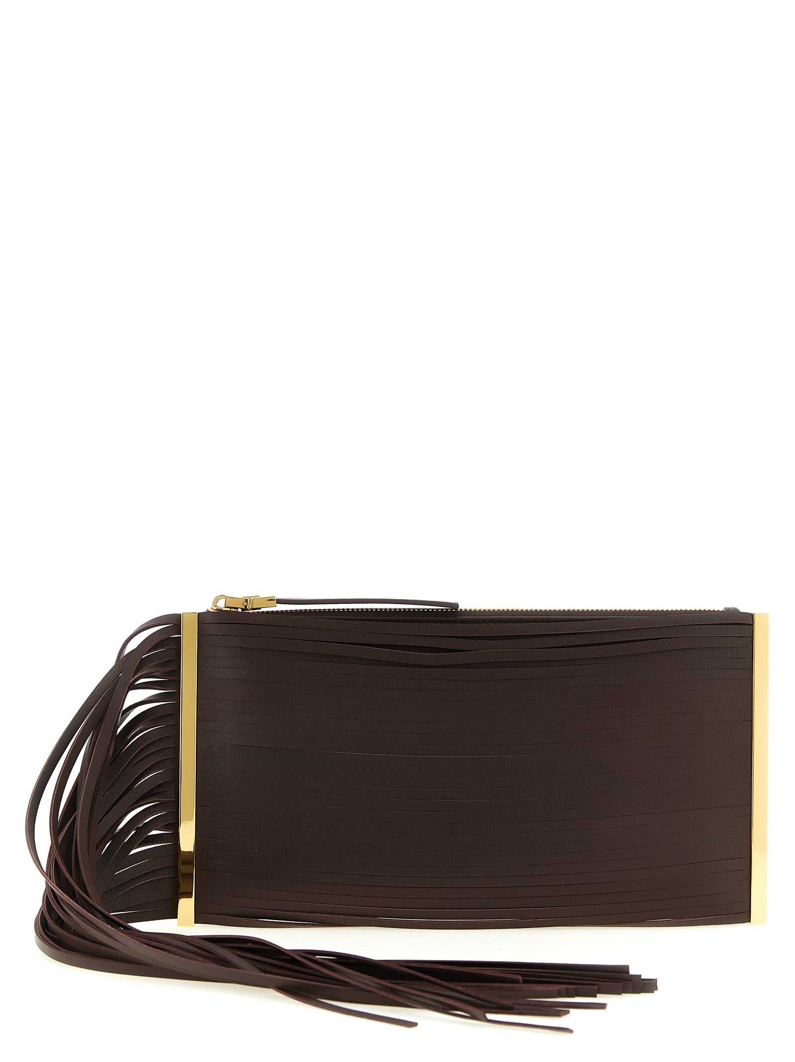 Elisabetta Franchi Brown Leather Clutch Bag