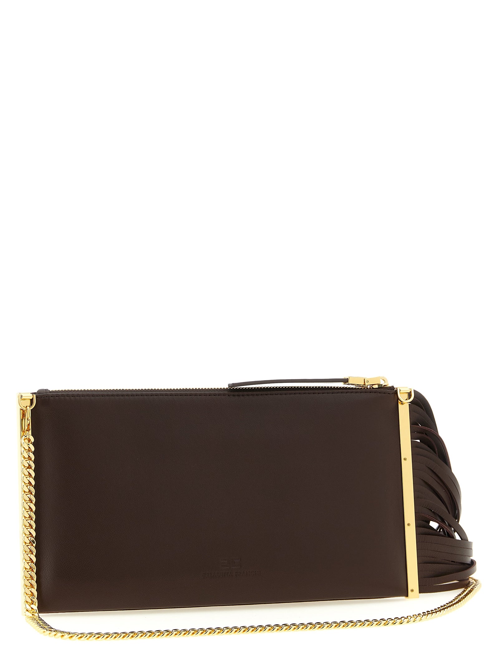 Elisabetta Franchi Brown Leather Clutch Bag