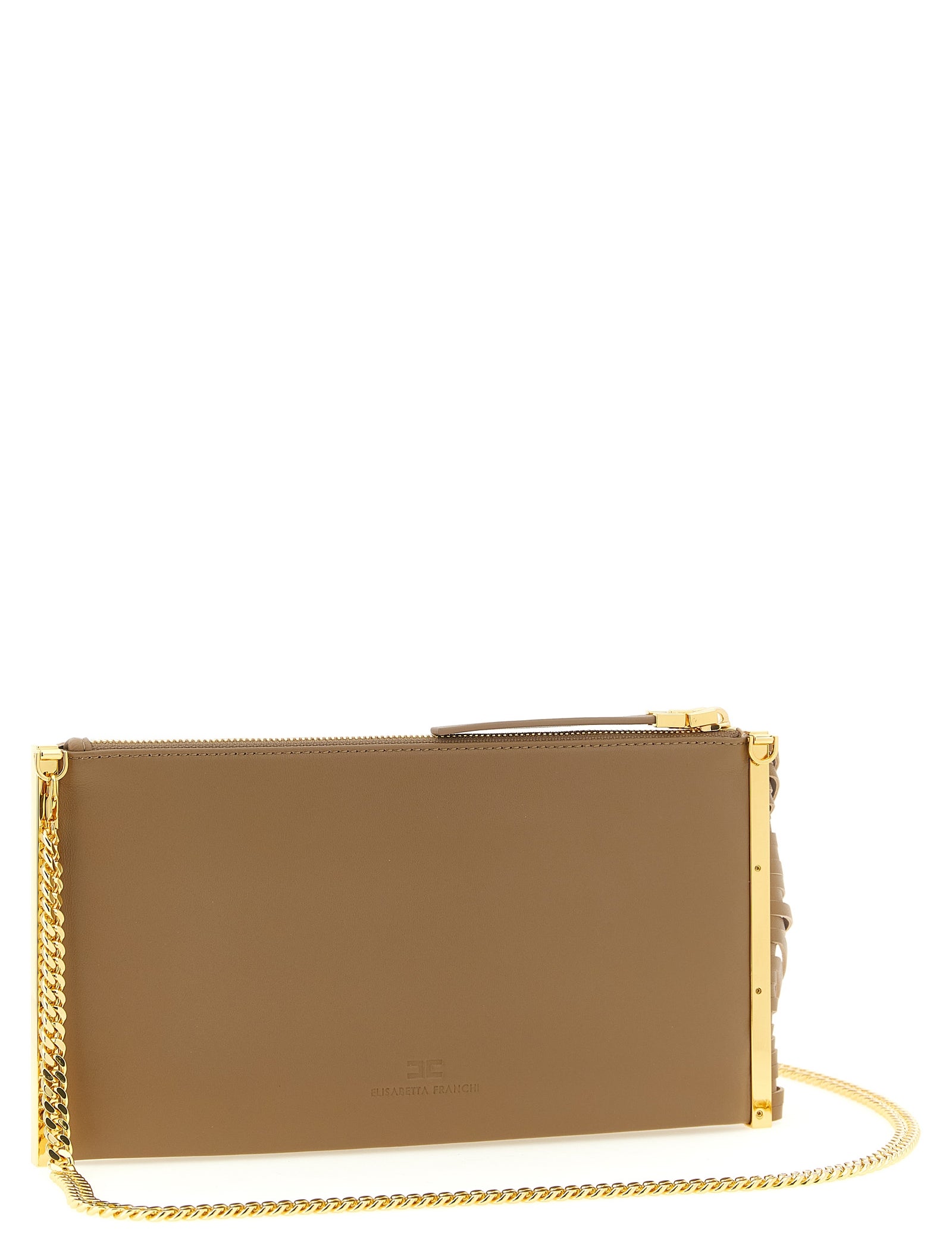 Elisabetta Franchi Beige Leather Clutch Bag