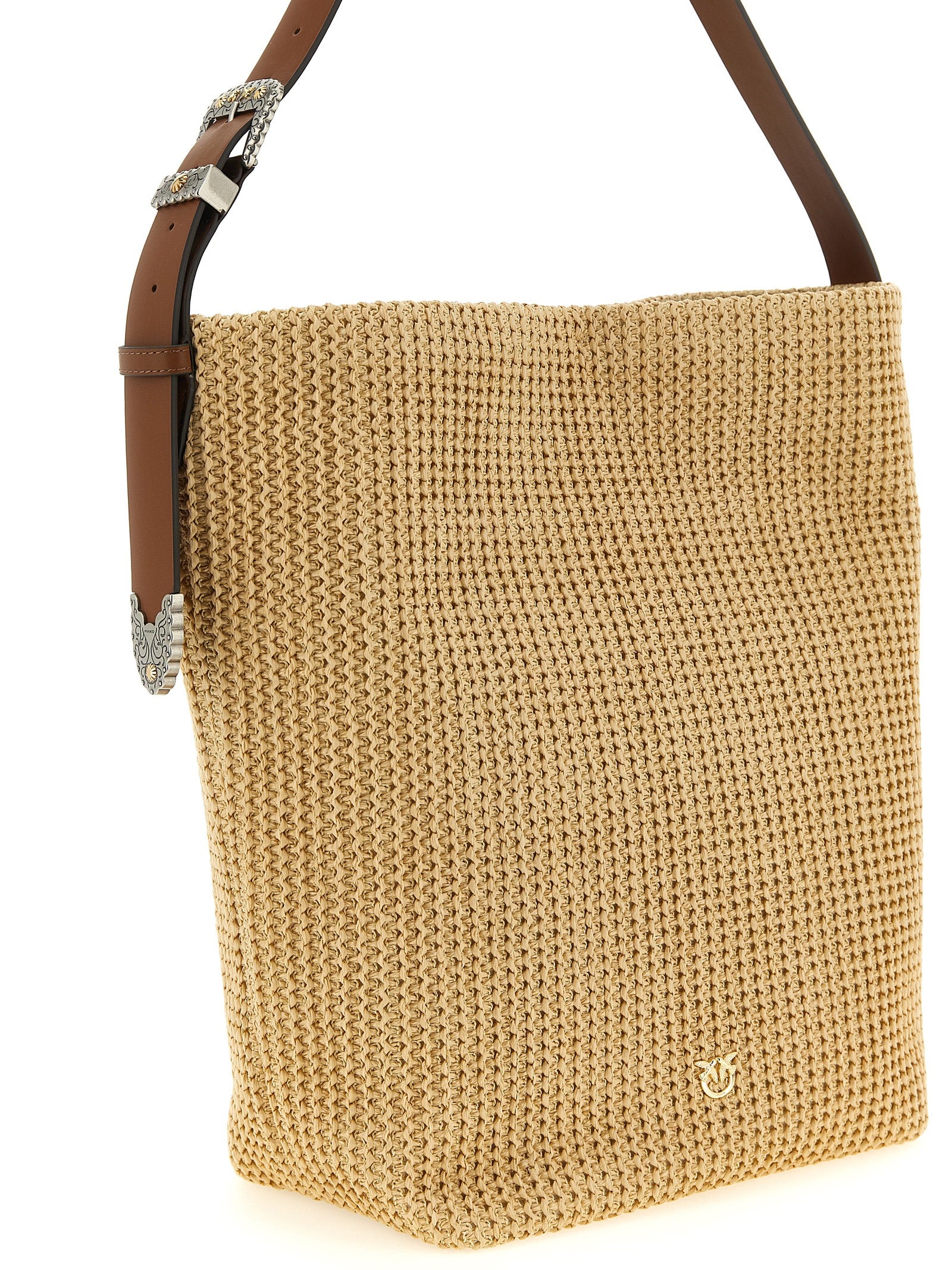 PINKO Beige Cowhide Bucket Bag
