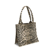 Ganni Brown Leopard Print Recycled Cotton Shoulder Bag