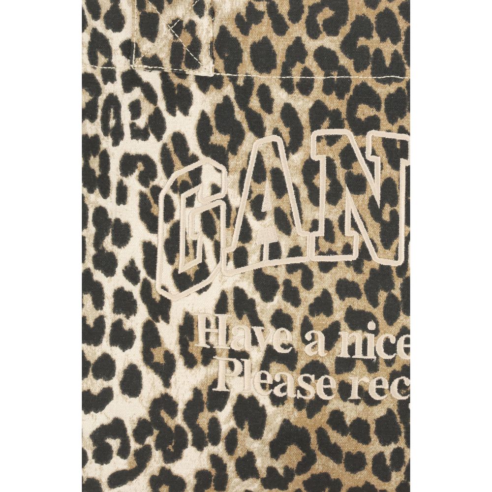Ganni Brown Leopard Print Recycled Cotton Shoulder Bag