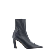 Khaite Black Calf Leather Ankle Boots