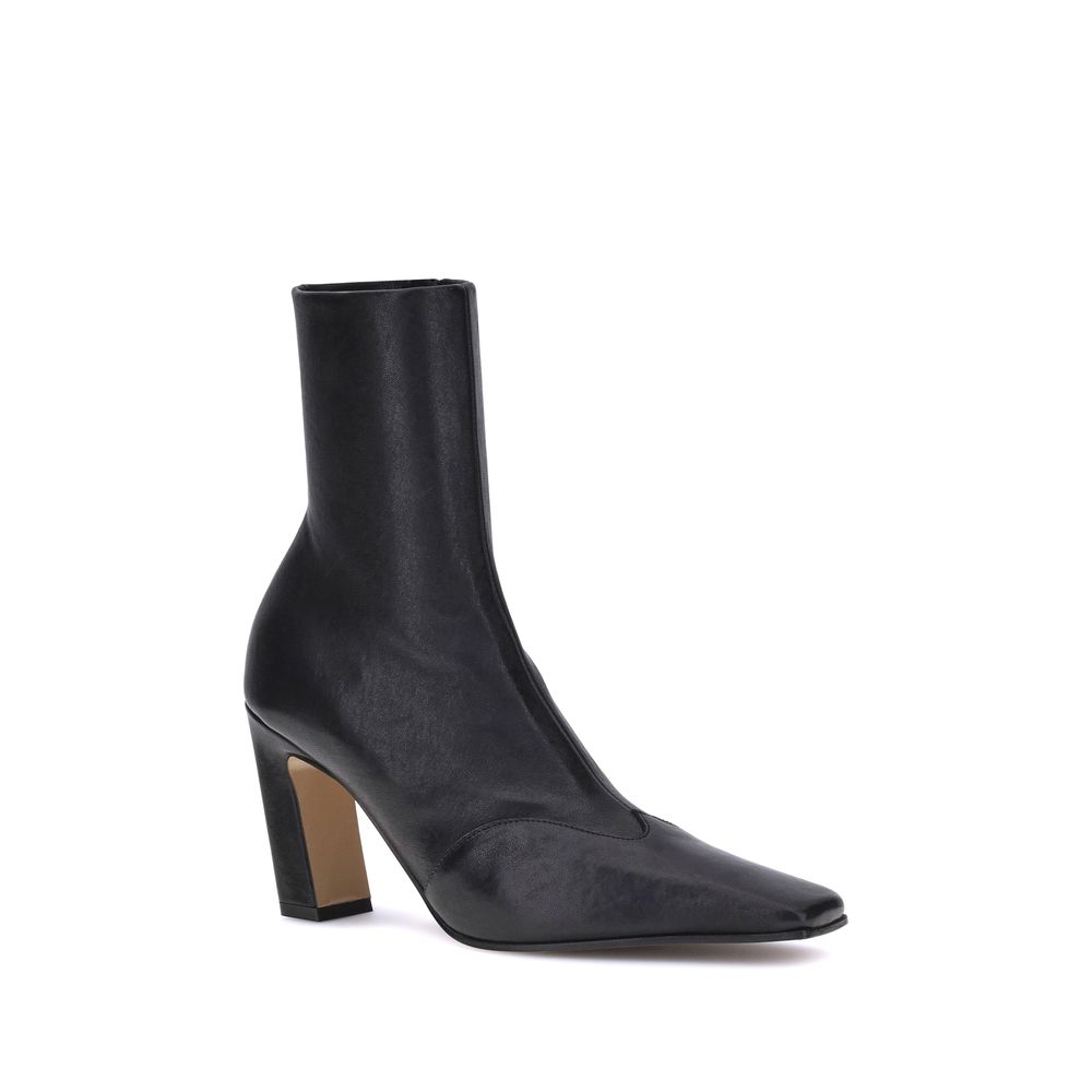 Khaite Black Calf Leather Ankle Boots