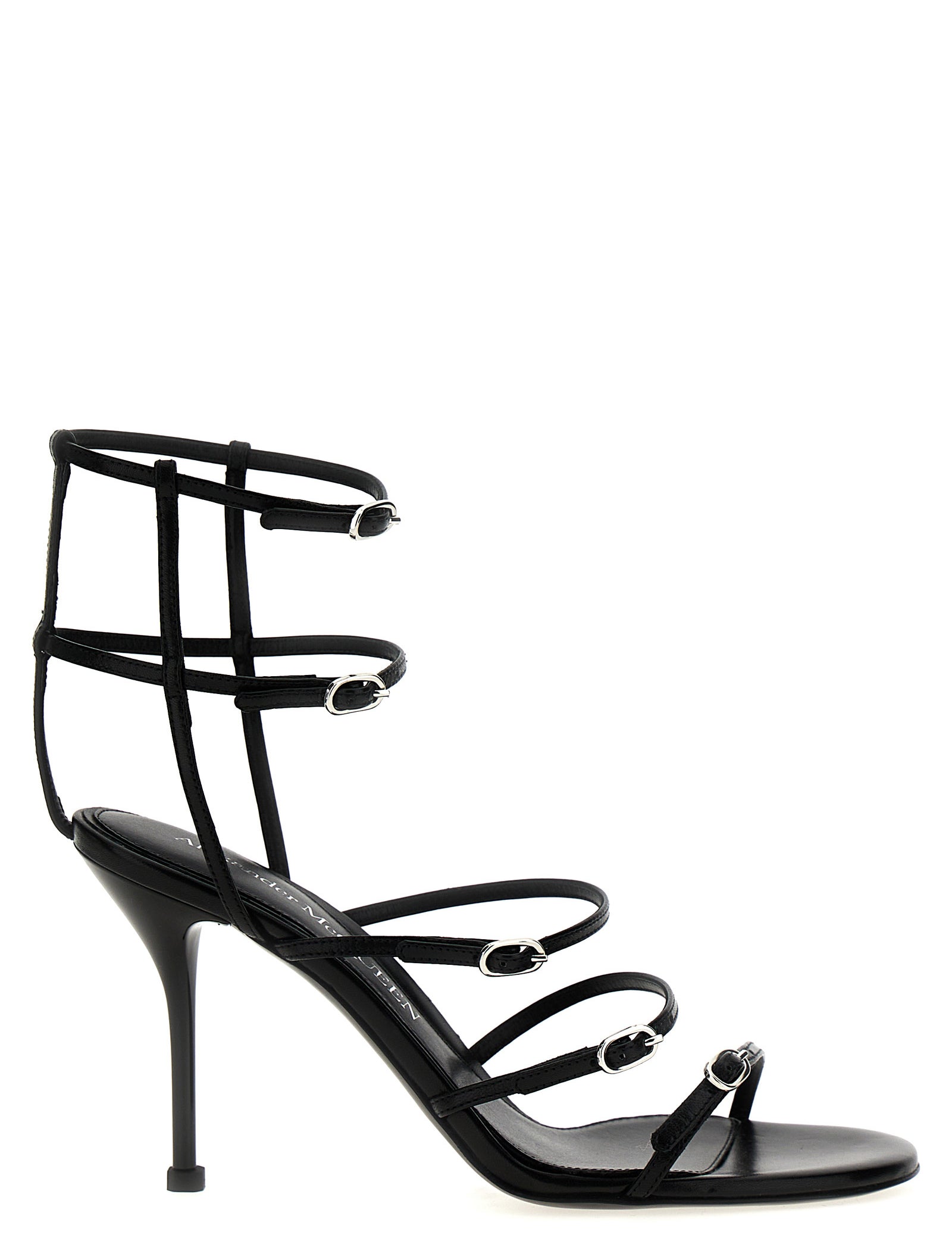 Alexander McQueen Black Lambskin Stiletto Heel Sandals